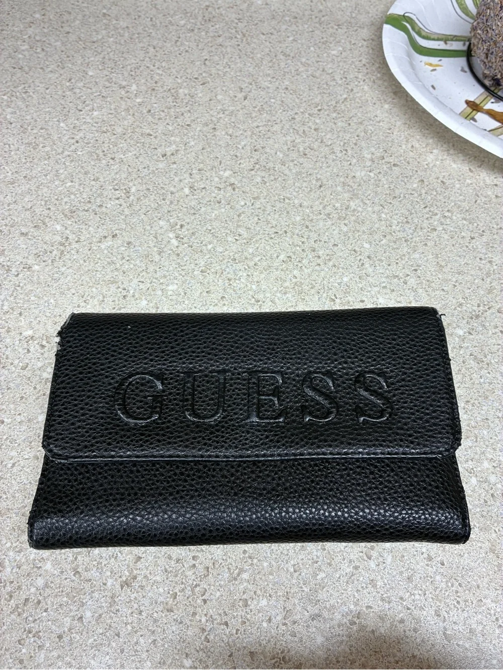 GUESS Black Embossed Foldover Leather Wallet